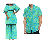 Matching Hawaiian Style Couple's Outfit: Women's Long Puletasi & Men's Summer Shirt 4