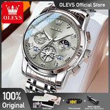 Men's Watches Classic Multifunctional Fltwheel Chronograph Original Quartz Wristwatch Moon Phase 24 Hour Waterproof
