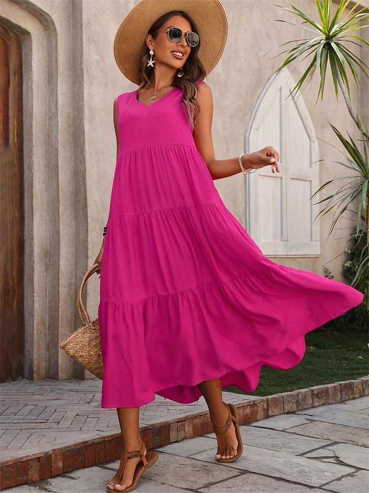 Women’s V-Neck Summer Ruffle Maxi