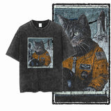 COOLMIND DB cat Printed Cotton Acid Washed Exclusive Graphic Unisex T Shirt Cool Streetwear Men Tshirts Big Size Tee for men