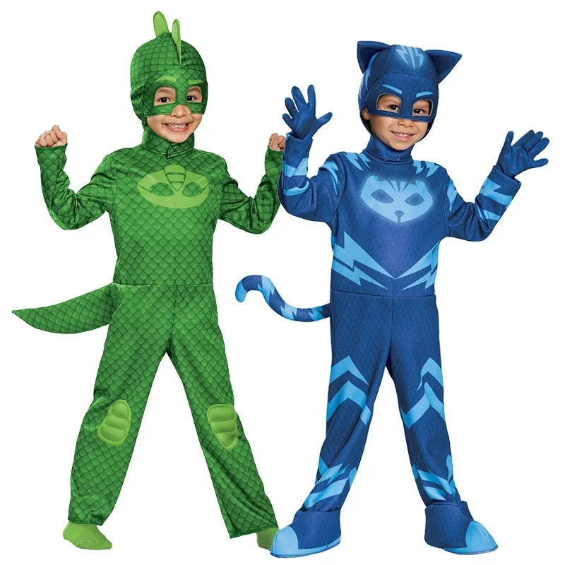 cosplay Blue Pajama Boys Girls Anime Hero Costume with Mask Cosplay Clothe Suit Child Halloween costume Birthday Party Kids Gift 2