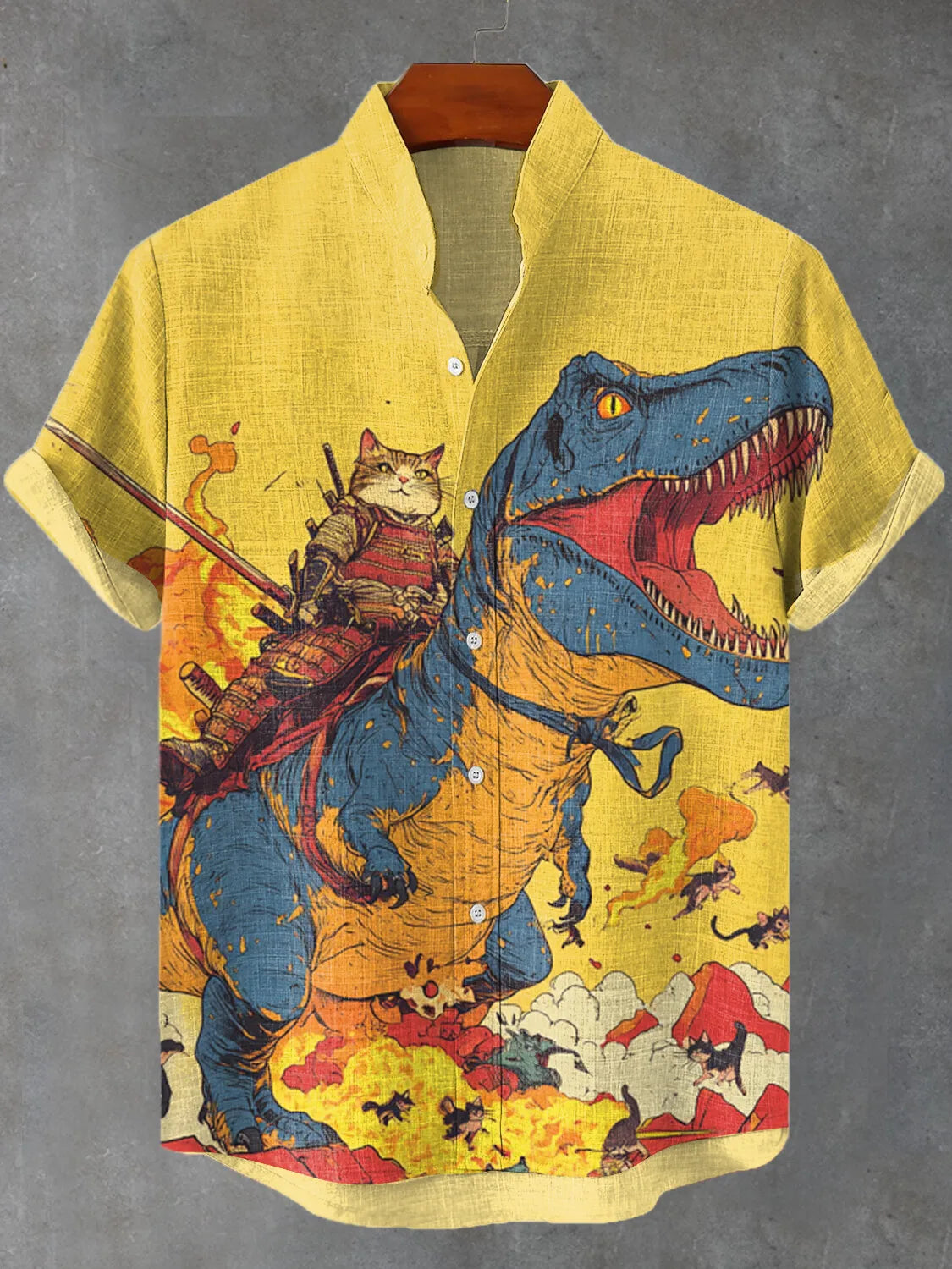 Men's Playful Cat Graphic Button-Down
