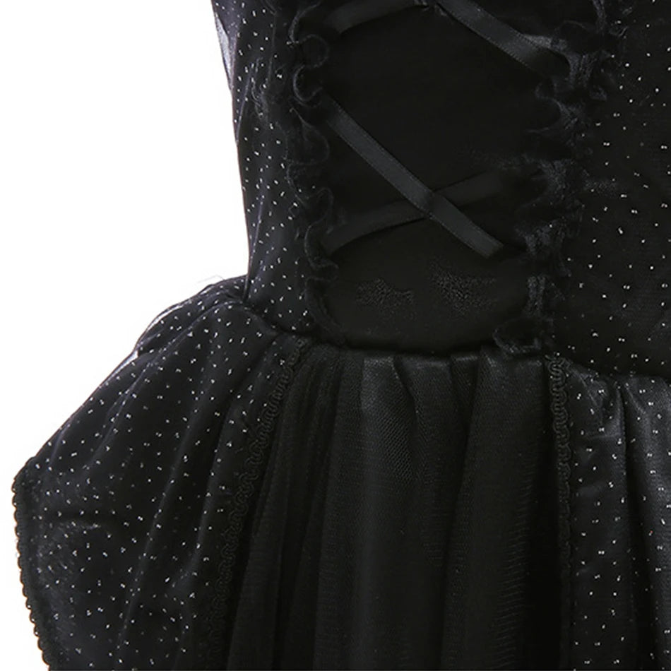 Girl Maleficent Cosplay Dress With Wings Kids Halloween Carnival Evil Witch Dress Up Costume 2-10 Yrs Sequin Ruffles Outfits 5