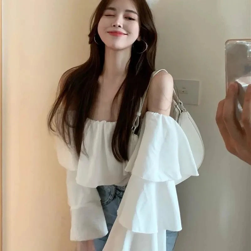 Women’s Off-Shoulder Ruffle Chiffon Blouse