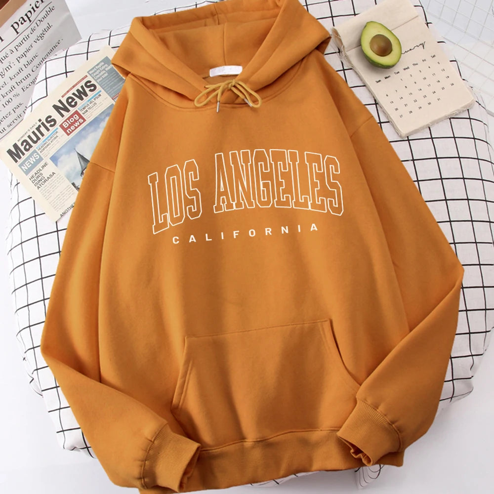 Los Angeles Letter Design Fleece Hoodie