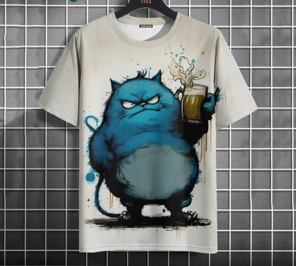 Men’s Oversized Funny Cat Graphic Tee