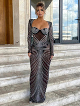 Women's Glitter Mesh See Through Maxi Dress - Sexy Bodycon Party Club Evening Dress 6