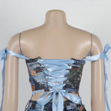 Women's Oil Painting Print 2-Piece Set | Crop Top & Pants | Lace-Up Detail | Fall/Winter Outfit 4