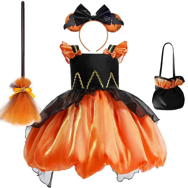 Girls' Halloween Pumpkin Witch Princess Dress