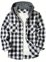 Men's Loose Plaid Hooded Shirt Large Size Fashion Casual Long sleeved Shirt Street StyleS-3XL 5
