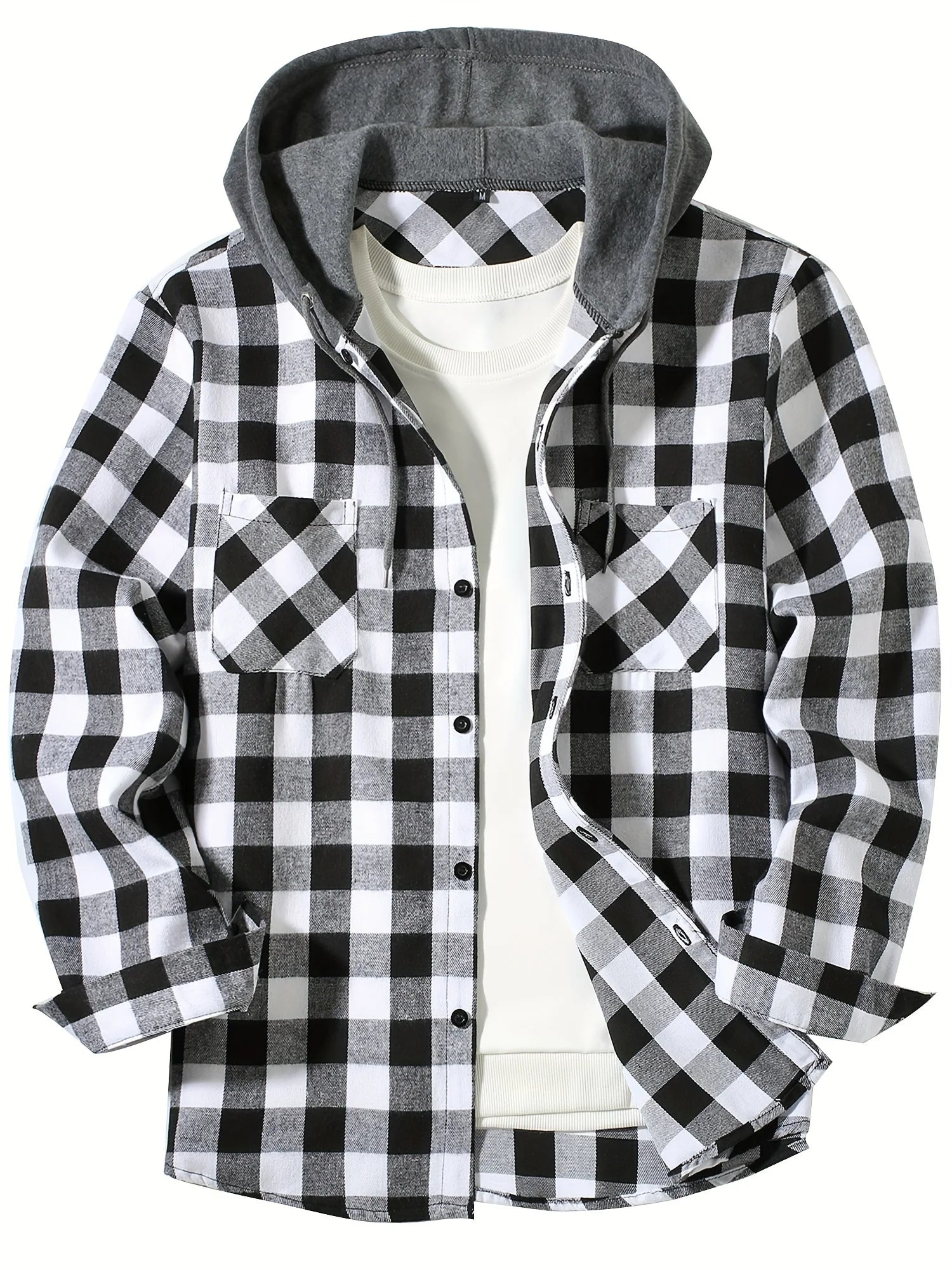 Men's Loose Plaid Hooded Shirt Large Size Fashion Casual Long sleeved Shirt Street StyleS-3XL 5