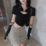 High Street Short Sleeve T-shirt Women Harajuku Summer Hollow Out Slim Design Ins Korean Style Above Navel Cropped Top All-match 6