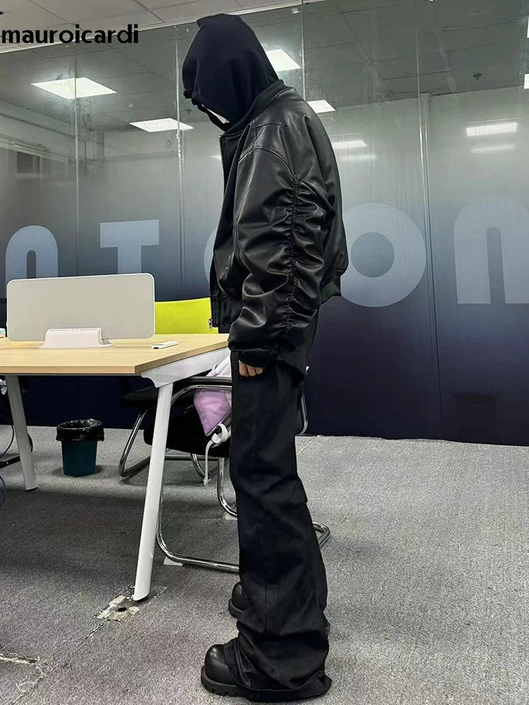 Mauroicardi Autumn Winter Oversized Cool Black Thickened Warm Pu Leather Bomber Jacket Men Hood Luxury Designer Fake 2 Clothes 4