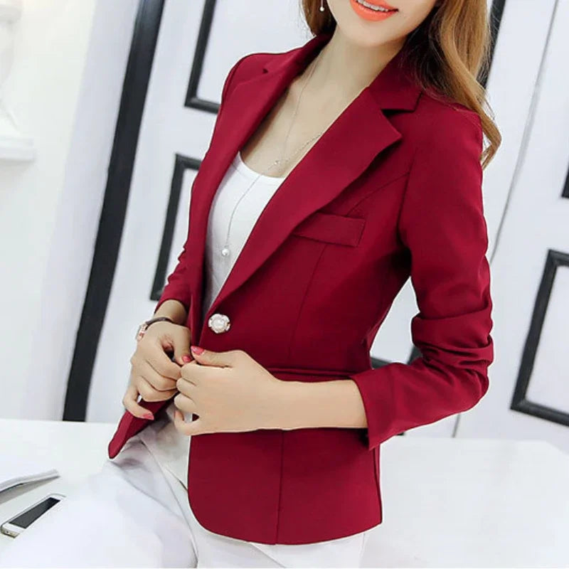 Black Women Blazer 2024 Formal Slim Blazers Lady Office Work Suit Pockets Jackets Coat Female Wine Notched Blazer Jackets Femme 8