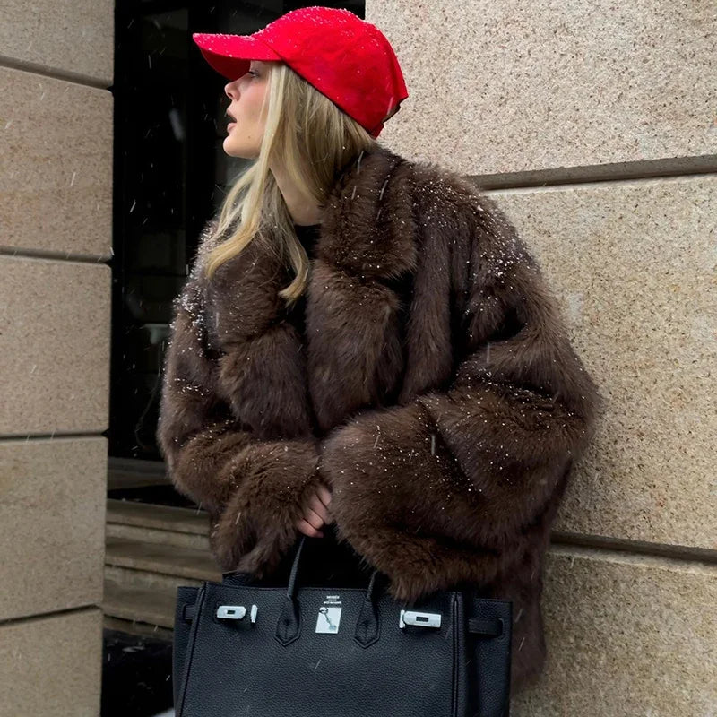 Chic Winter Gradient Faux Fox Fur Oversized Coat