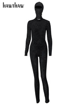 Hawthaw Women Autumn Winter Long Sleeve Backless Bodycon Soild Color Black Jumpsuit Romper Playsuit 2020 Fall Clothes Streetwear 6