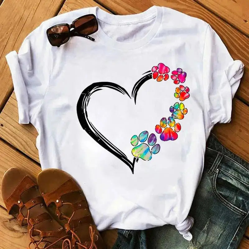 Unisex Colorful Heart & Paw Print T-Shirt