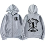 Men Women Nevermore Academy Logo Print Graphic Zipper Hoodie Casual Long Sleeve Harajuku Oversized Zip Up Coats Hoodies 3