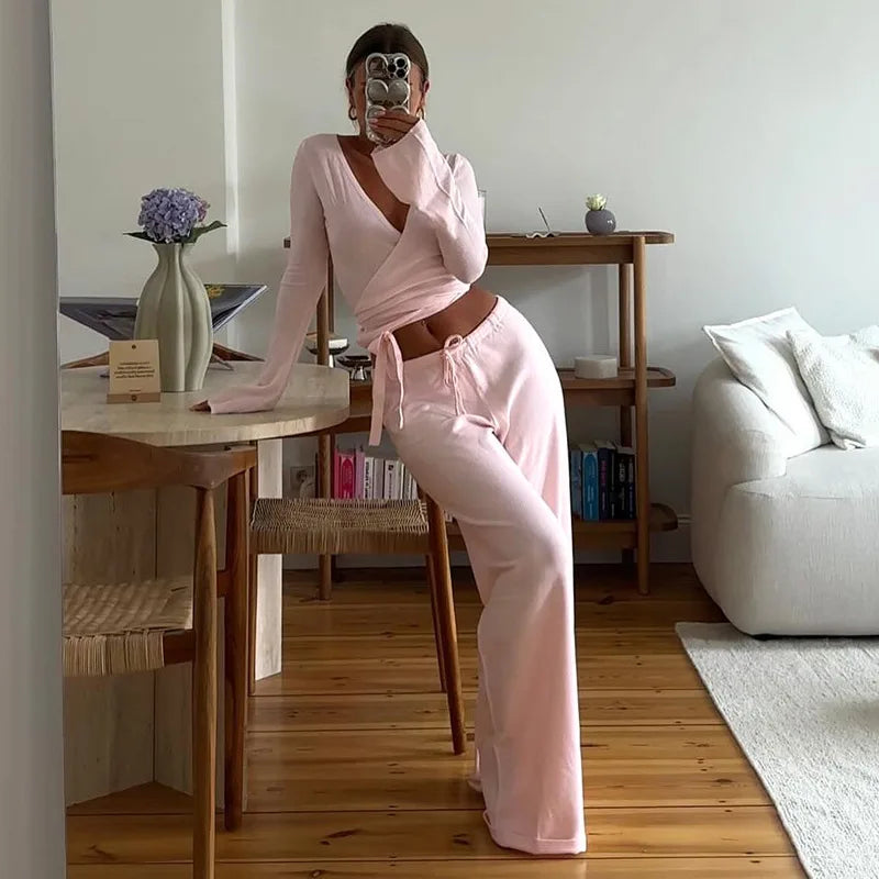 Women’s Flare-Sleeve Cardigan & Wide-Leg Trouser Set