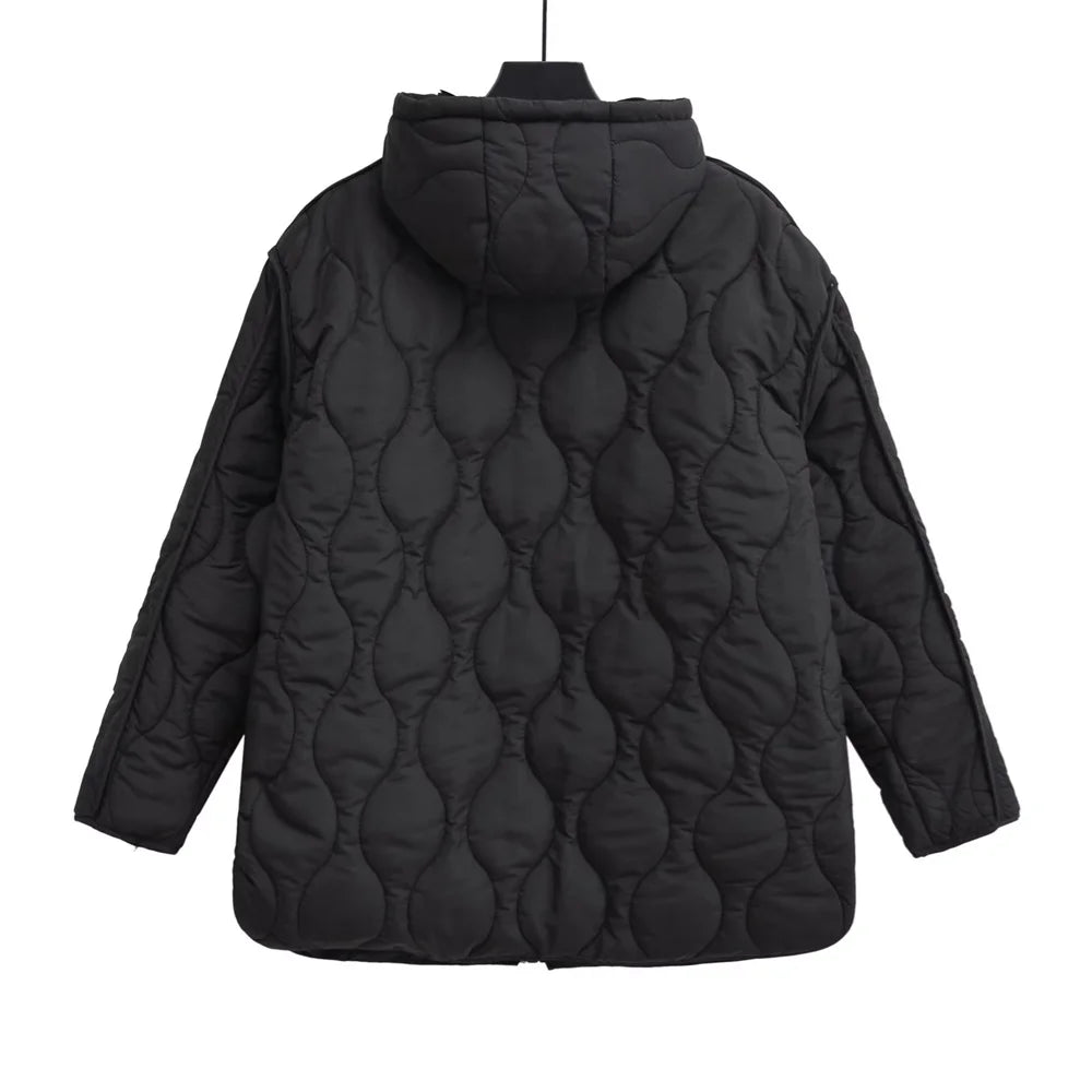 Autumn/Winter New Product Women's New Fashion and Casual Versatile Stand up Collar Hooded Jacket Cotton Coat 5