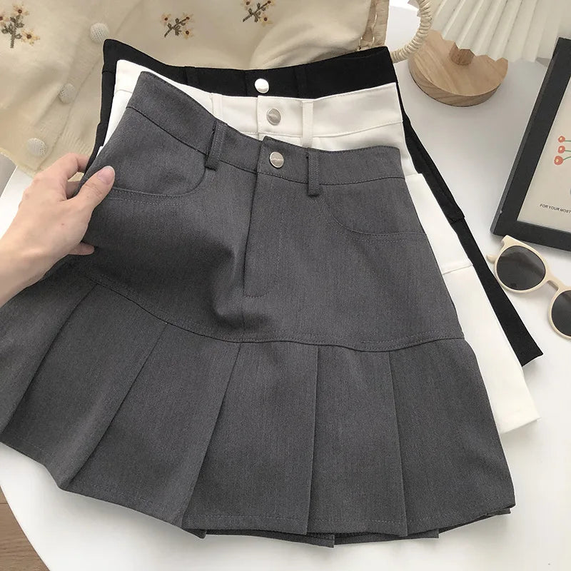Y2K Vintage High Waist Pleated Skirt Women College Style Uniforms Safety Pants Mini Skirts Woman Korean Street Slim A-Line Skirt 2