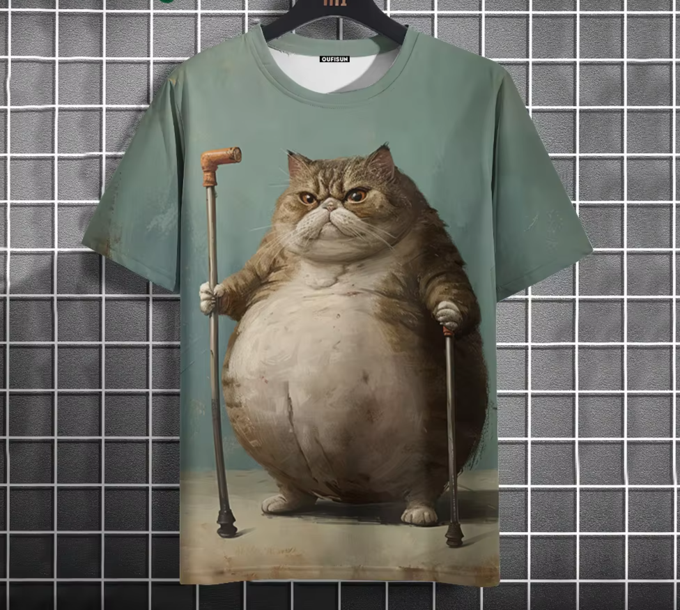 Men’s Oversized Funny Cat Graphic Tee
