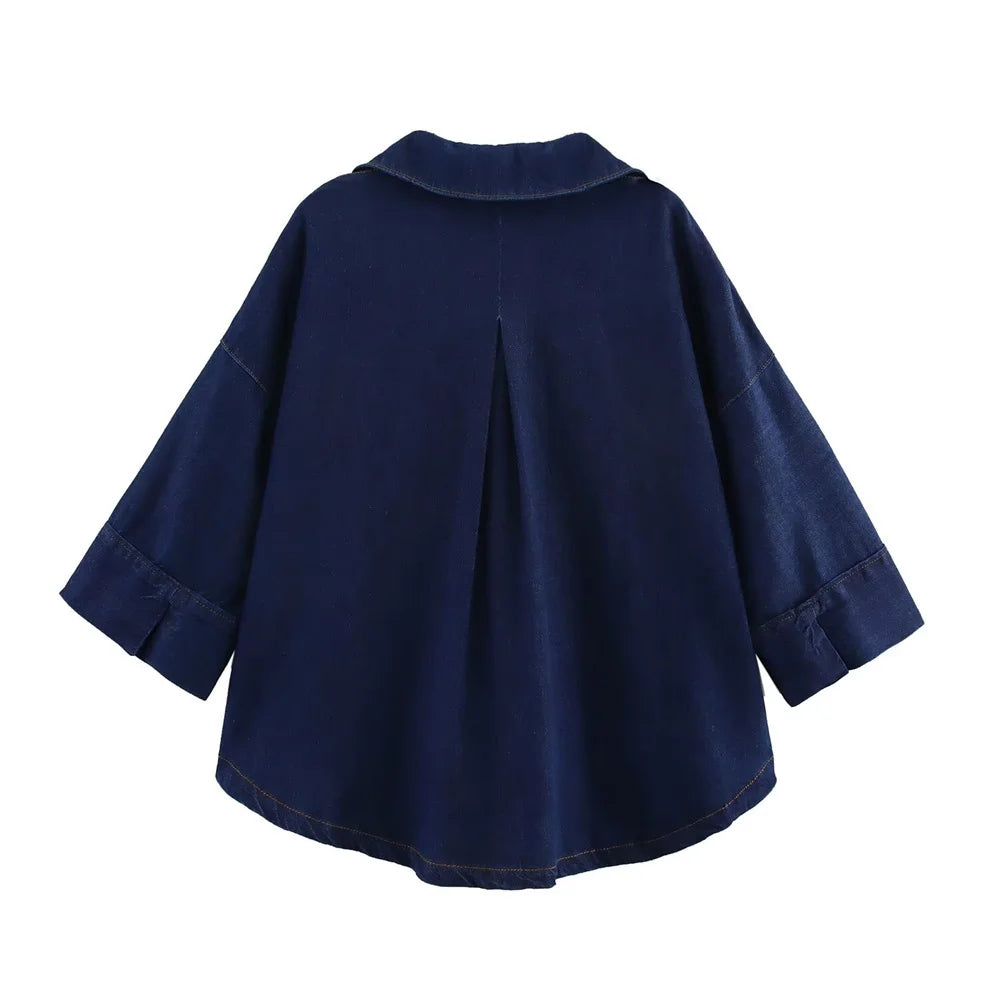 2025 Women Denim Set Loose Fit Button Down Shirt With Wide Leg Pants Fashionable Casual Wear for Women 4