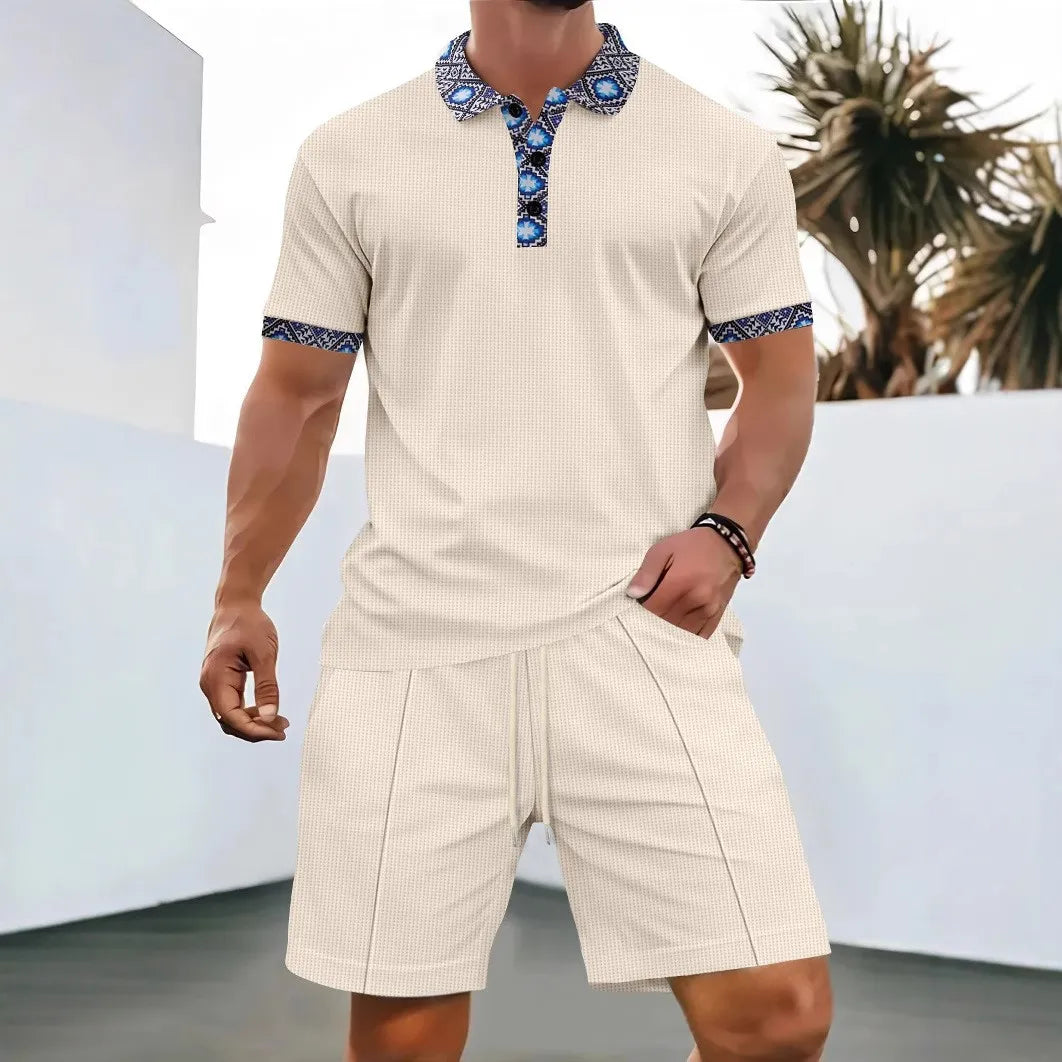 Men’s Summer Waffle-Knit Zip Lapel Set