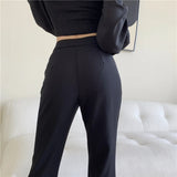 QOERLIN Micro-Flared Pants Women's High Waist Slim Casual Chic Wide Leg Split Trousers Elegant Black White Suits Pants 6