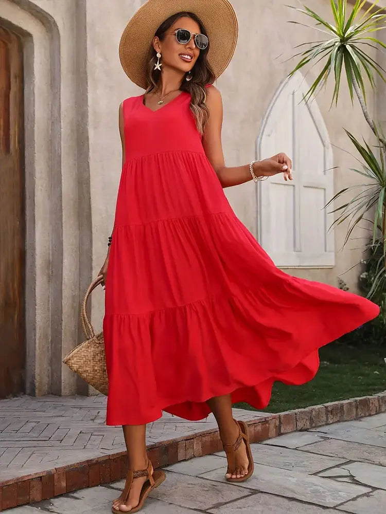 Women’s V-Neck Summer Ruffle Maxi