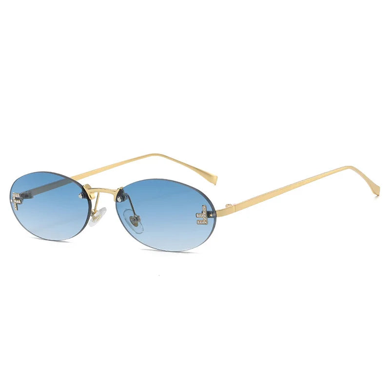 Retro Rimless Oval Cat-Eye Sunglasses