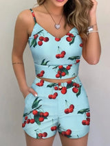Women's Casual Summer Print Spaghetti Strap Crop Top & Short Set - 2 Piece Outfit 6