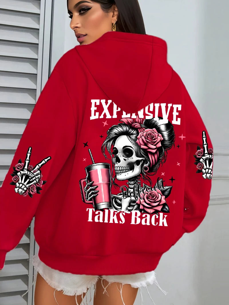 Women’s "Expensive Talks Back" Funny Print Hoodie