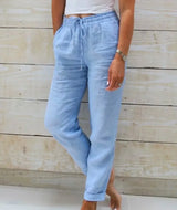 Cotton Linen Summer Pants for Women High Waist Elastic Casual Trousers Streetwear Solid Female Clothes 2024 Loose Pencil Pants 2