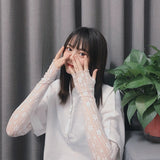 New Long Lace Hollow-Out Fingerless Gloves Sun Protection Sleeves Mesh Lace Thin Cycling Gloves 2