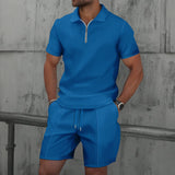Men’s Summer Waffle-Knit Zip Lapel Set