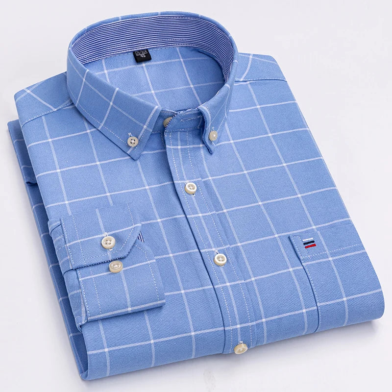 100% Cotton Oxford Men's Shirts t Regular Fit Formal Dress Shirt Pocket Social Blouse Male Clothes S-7XL 4