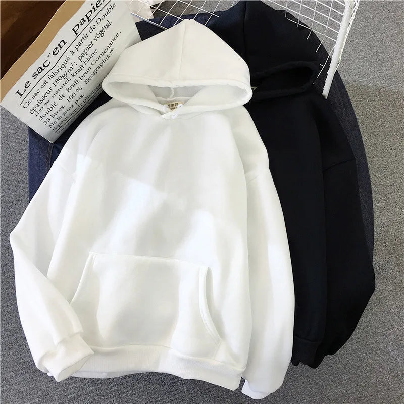 2024Autumn Casual Women's Solid Hoodie Comfortable Strecth Sweatshirts Loose Pocket Warm Clothes Fashion Street Female Pullovers 2