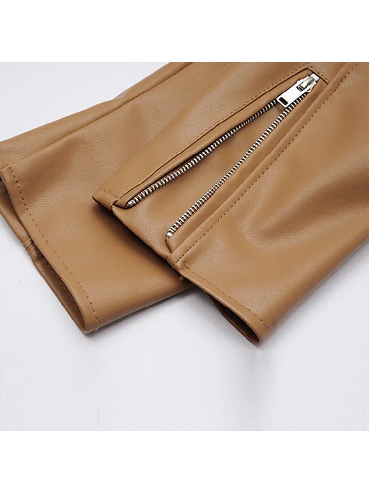 FTLZZ Spring Autumn Faux Leather Jackets Women Loose Casual Coat Female Drop-shoulder Motorcycles Locomotive Outwear With Belt 5