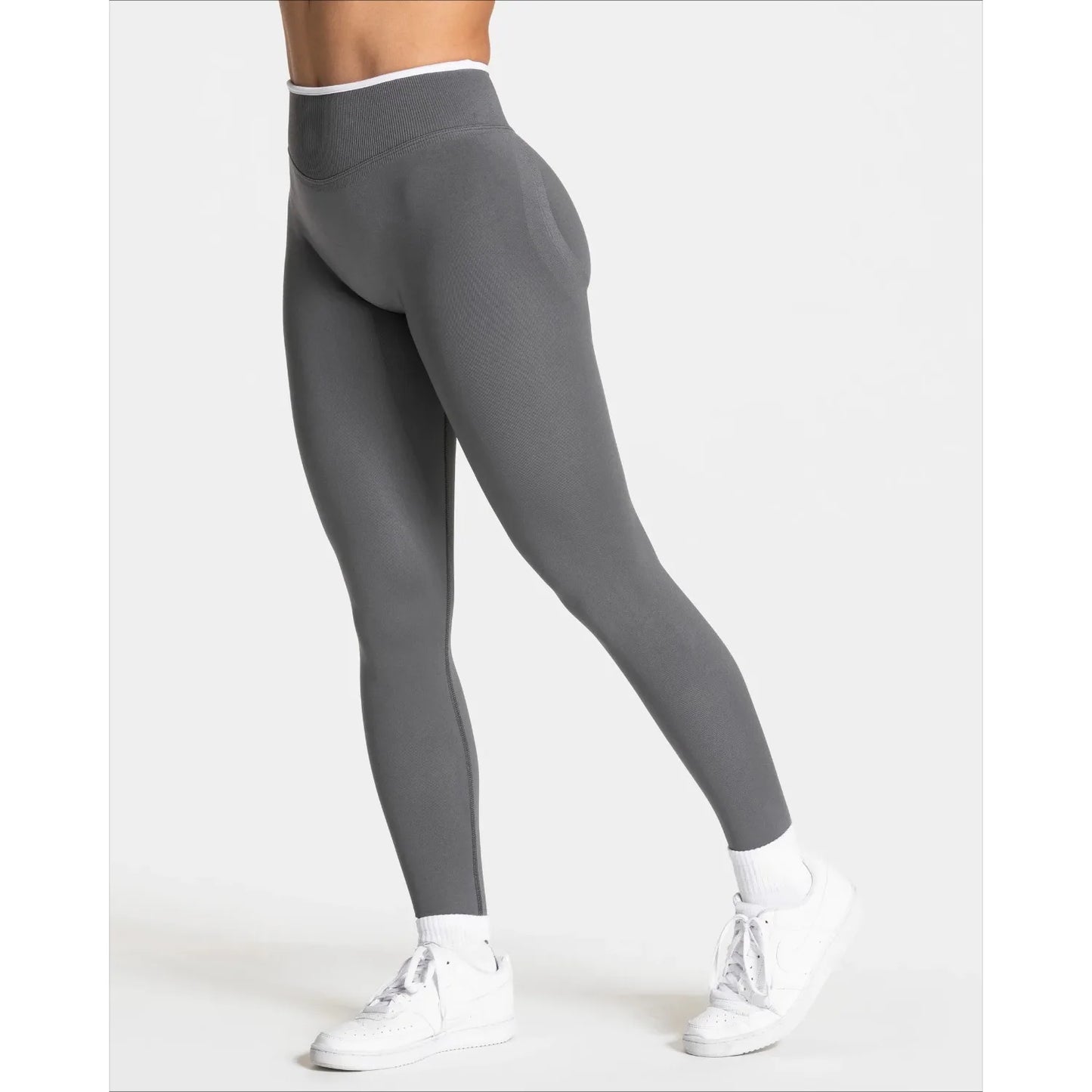 Women's Seamless Gym Solid Color Sports Pants White Edge Waist Tight High Waist Hip Lifting Yoga Pants Running Exercise Pants 2