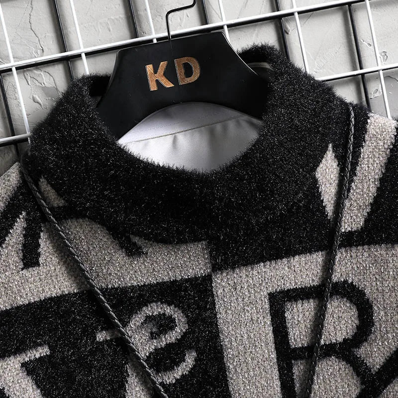 Men Knitted Sweater Stripe Pullovers Printing Round Neck Sweater 4