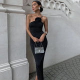 Elegant Sleeveless Slim Black Dress Aesthetic Oblique Strap Backless Prom Dresses 5