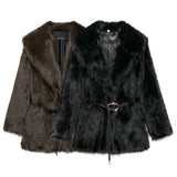 Women's Belt Decoration Collar Solid Color Medium Long Coat Autumn/Winter New Long Sleeve Loose Coat