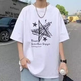 【 M-8XL 】 Summer limited edition men's oversized T-shirt Line stars printed T-shirt suitable for both men and women 3