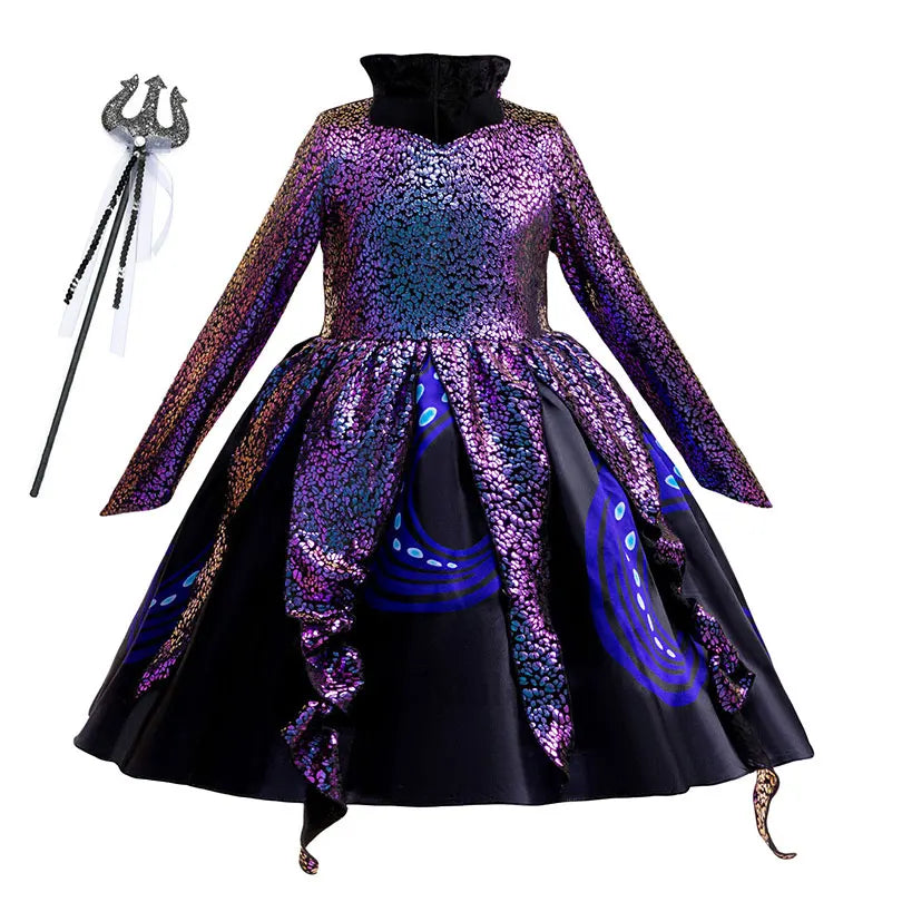 Girl Ariel Mermaid Ursula Costume Cosplay Octopus Sea Witch Black Dress Costume Halloween Costumes Birthday Party 2