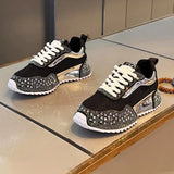 Chunky Sneakers Men Designer Bling Punk Board Shoes Fashion Casual Leather Mesh Breathable Increased Internal Platform Gym Shoes