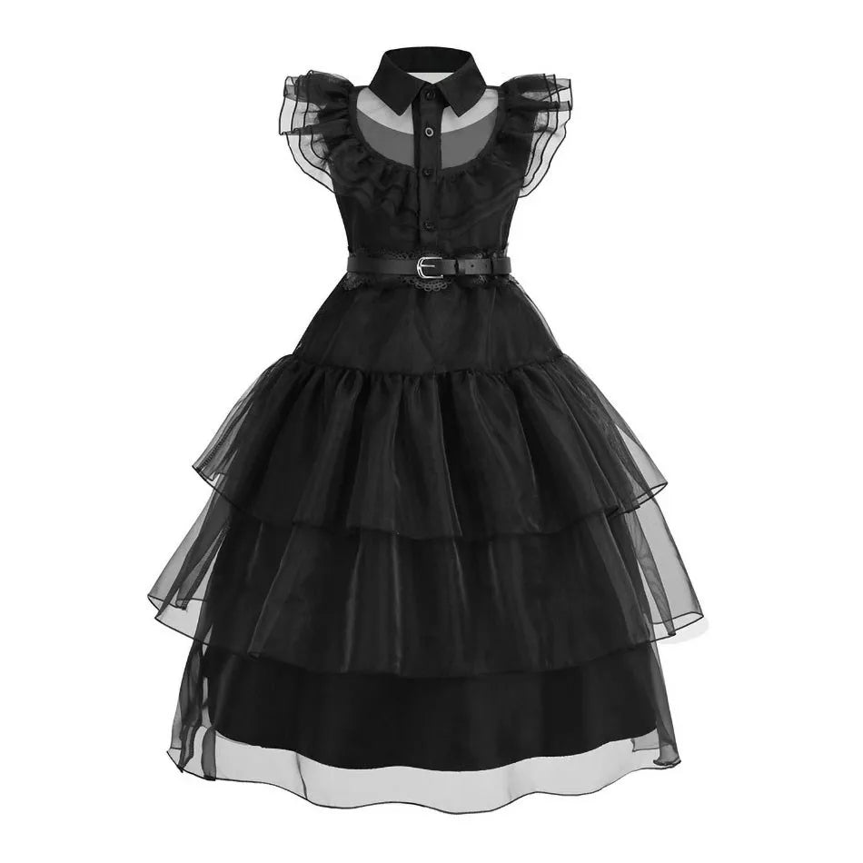 Children Addams Costume Baby Girls Family Cosplay Halloween Costume Kids Family Dancing Black Dress Wednesday Pageant Fantasy 2