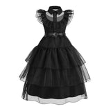 Children Addams Costume Baby Girls Family Cosplay Halloween Costume Kids Family Dancing Black Dress Wednesday Pageant Fantasy 2