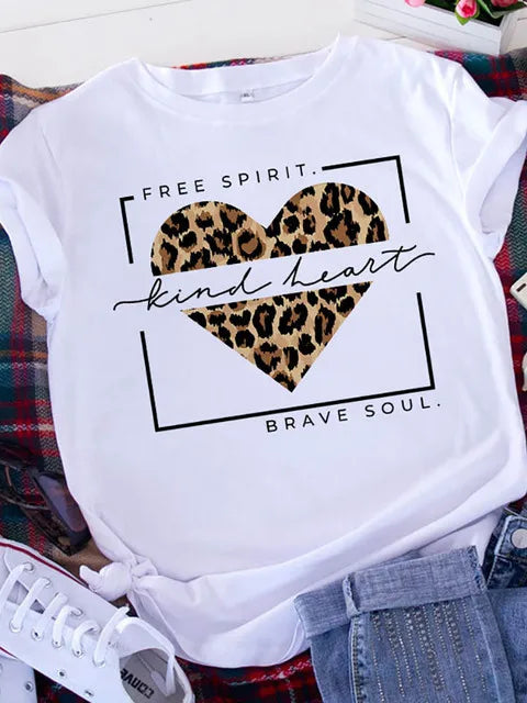 Brave Soul L American Retro Letters Love White T-shirt Women Short Sleeve Round Neck Loose Large Size Casual Top Oversized