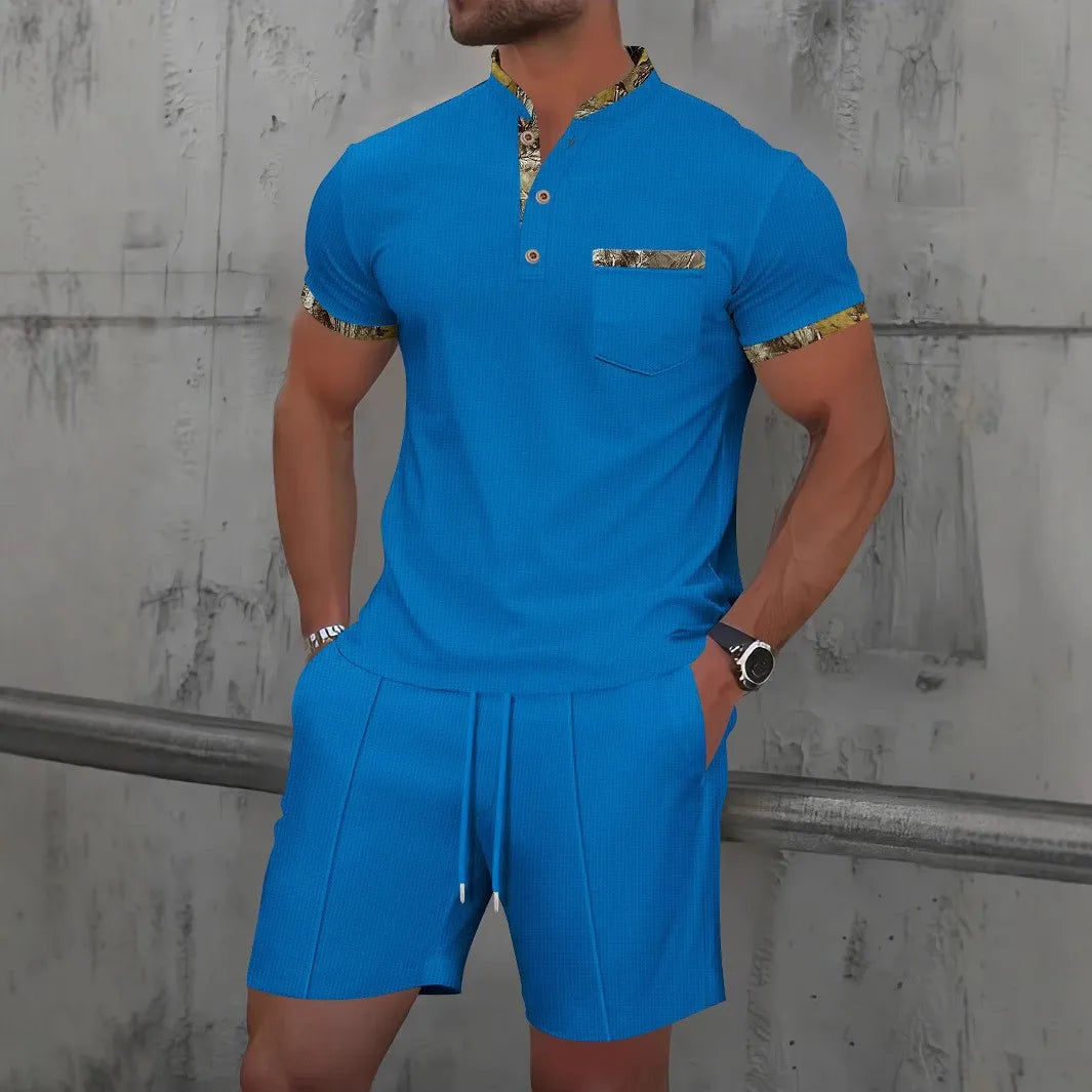Men’s Summer Waffle-Knit Zip Lapel Set
